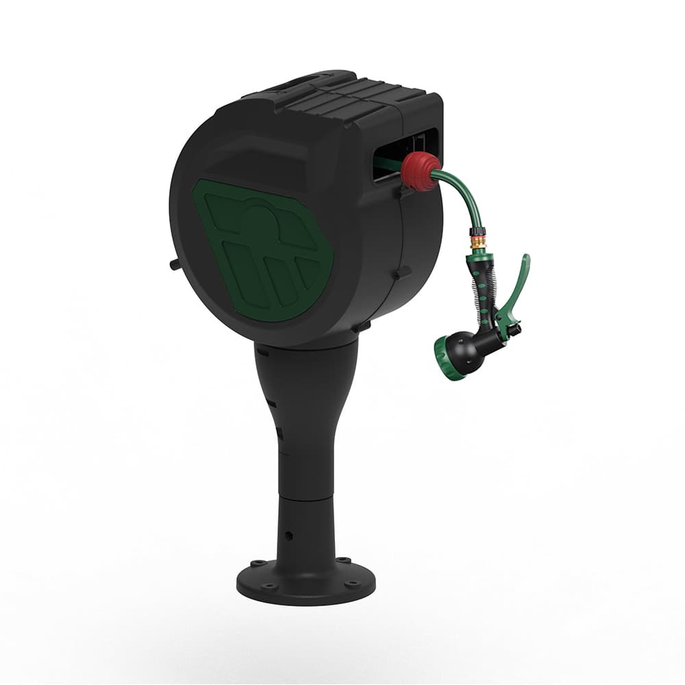 82ft Freestanding Retractable Hose Reel with Pole Stand | 360° Swivel Portable No Wall Mount